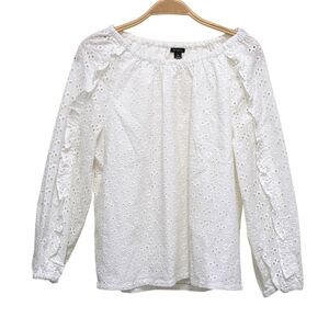 Ann Taylor White Eyelet Lace Long Sleeve Off Shoulder Blouse XS